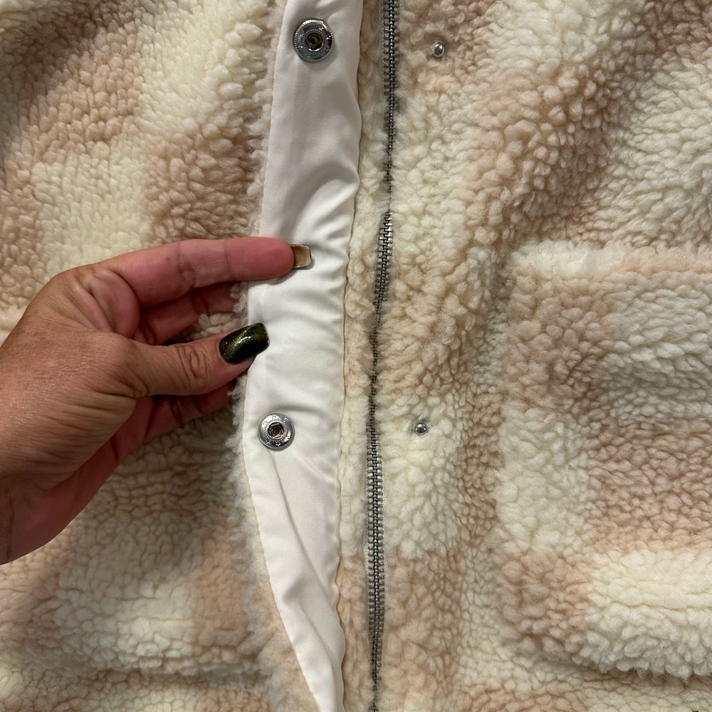 Wild Rose LA Teddy Jacket Women’s Small Faux Shearling Cream Pink Check Sherpa - Picture 6 of 10